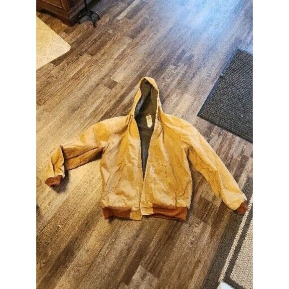 Vtg. Carhartt J158 BRN Light Brown Flannel Lined Hooded Work Jacket XL USA
